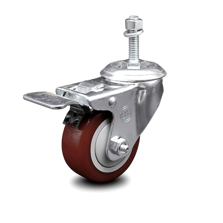 Service Caster 3.5 Inch Maroon Polyurethane Swivel 3/8 Inch Stem Caster with Total Lock Brake SCC-TSTTL20S3514-PPUB-MRN-381615